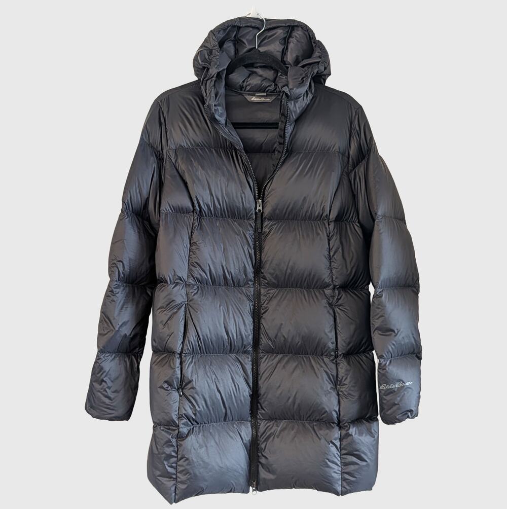 Eddie Bauer Luna Peak Down Parka Large Black Hooded Puffer Winter Coat
